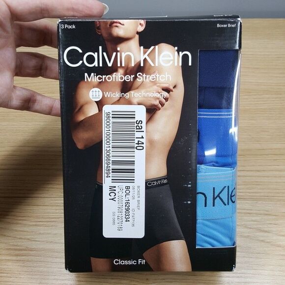 CALVIN KLEIN Boxer Brief Mens Medium Blue 3-Pack Microfiber Stretch Classic Fit - Picture 2 of 5